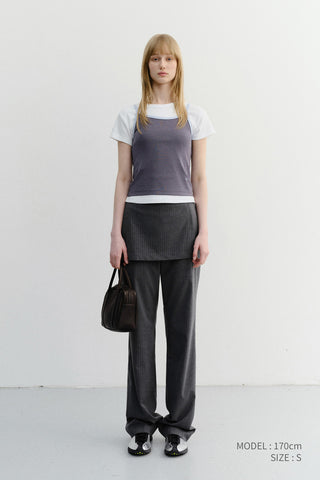 SKIRT LAYERED SLIM PANTS CHARCOAL GREY STRIPE