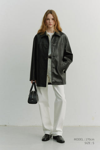 UNISEX ALTER-LEATHER HALF JACKET BLACK