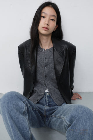 UNISEX RELAXED ALTER-LEATHER HALF JACKET BLACK