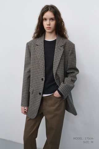 UNISEX CLASSIC 2 BUTTON WOOL BLAZER BEIGE CHECK