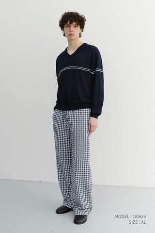 UNISEX V-NECK STRIPED SWEATER NAVY