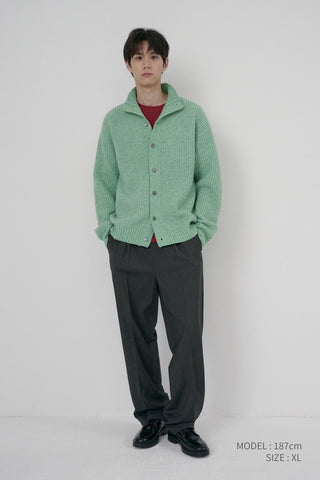 UNISEX HIGH NECK BUTTON CARDIGAN SOFT GREEN