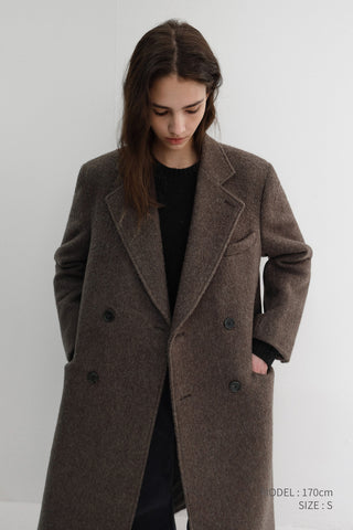 UNISEX LOOSE DOUBLE-BREASTED COAT BROWN MELANGE