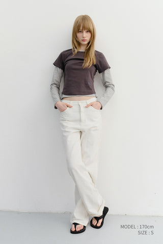 CURVED HEM SLIM TOP WASHED CHARCOAL GREY