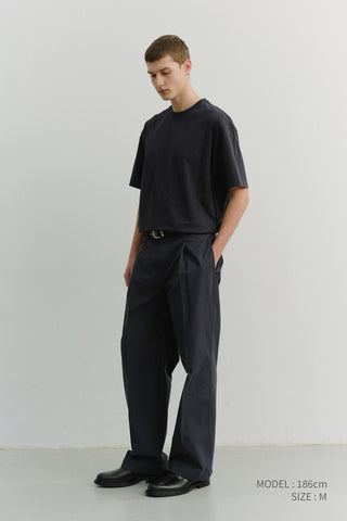 PLEATED CHINO SLACKS NAVY