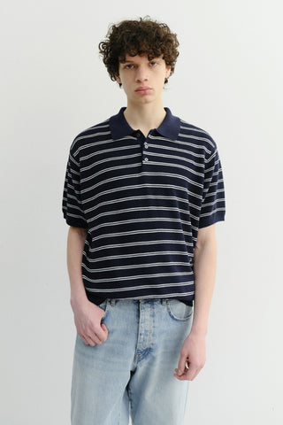 UNISEX SOFT STRIPED POLO KNIT NAVY