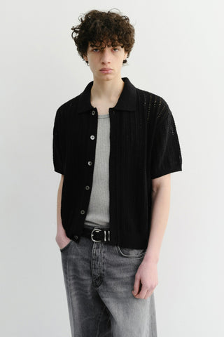 CROCHET COLLARED CARDIGAN BLACK