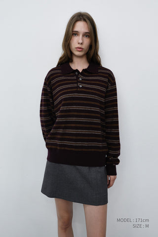 UNISEX COLLARED STRIPED SWEATER BROWN