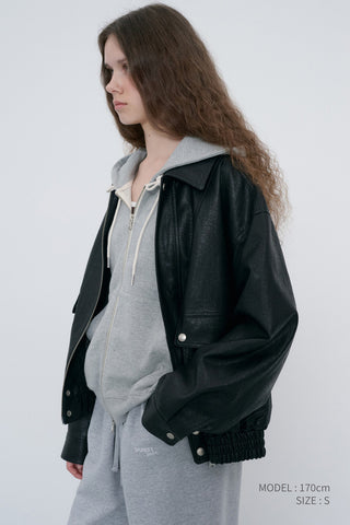 UNISEX ALTER-LEATHER ZIP-UP BLOUSON BLACK