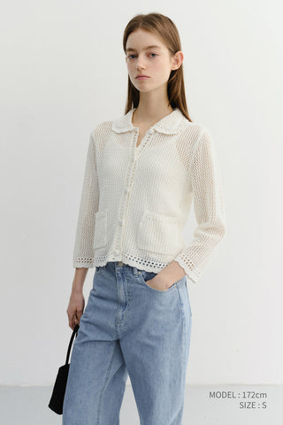 CROCHET COLLARED CARDIGAN IVORY