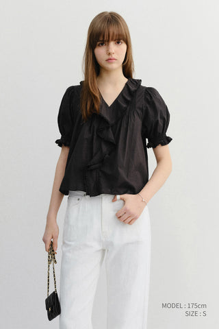 RUFFLE BLOUSE BLACK