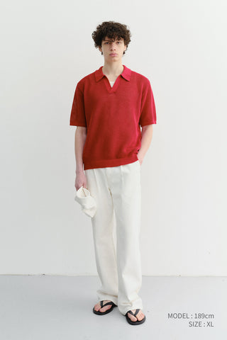 UNISEX CHUNKY POLO KNIT RED
