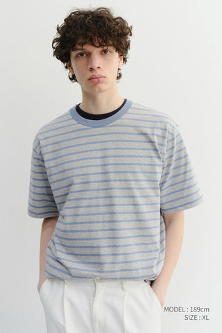 UNISEX STRIPED T-SHIRT MELANGE GREY BLUE