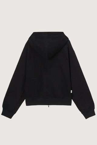 UNISEX LEATHER LOGO ZIP-UP HOODIE BLACK