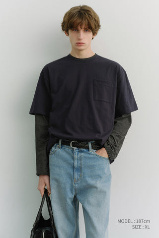 UNISEX LAYERED SET-UP T-SHIRT NAVY BLACK STRIPE