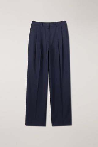 DOUBLE PLEATED CHINO SLACKS NAVY
