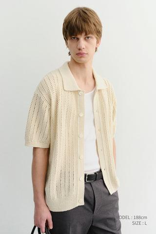 CROCHET COLLARED CARDIGAN IVORY
