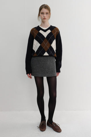 WOOL MINI SKIRT MELANGE GREY