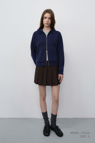 UNISEX HOODED KNIT CARDIGAN DARK BLUE