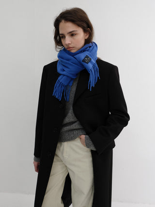 FRINGED CASHMERE MUFFLER KOVALT BLUE