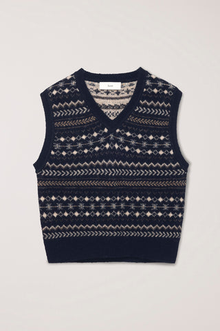 UNISEX CRAFTED V-NECK KNIT VEST NAVY