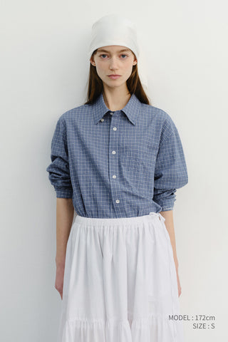 UNISEX SEERSUCKER BD SHIRT BLUE CHECK