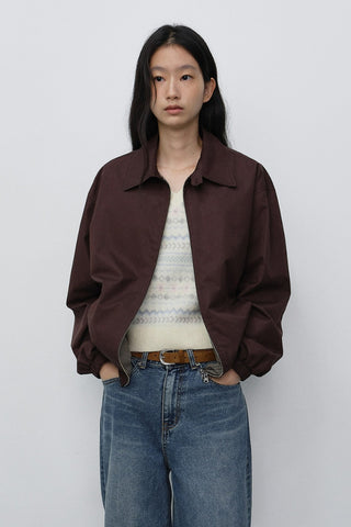 UNISEX COLLARED BLOUSON JACKET BROWN