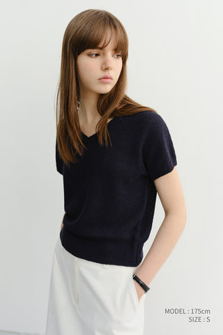 SUMMER LINEN V-NECK KNIT NAVY