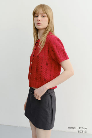 COLLARED HALF SLEEVE CARDIGAN RED