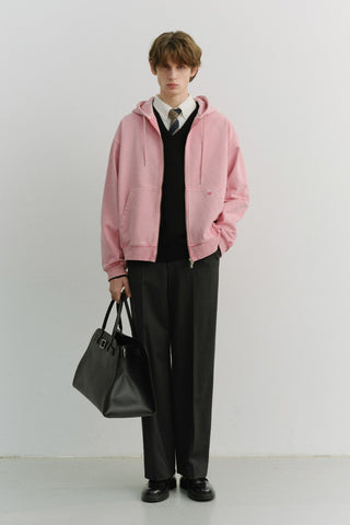 UNISEX GARMENT DYED ZIP-UP HOODIE LIGHT PINK