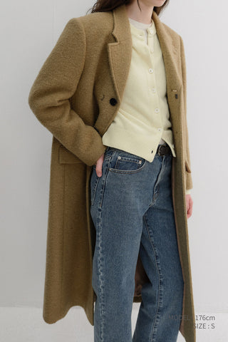 UNISEX 2-WAY 3 BUTTON BOUCLE WOOL COAT CAMEL