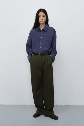 DOUBLE PLEATED WIDE CHINO SLACKS KHAKI