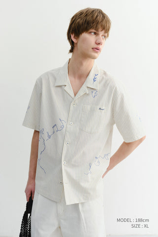 UNISEX HAND-DRAWING OPEN COLLARED SHIRT CAPRI OCEAN