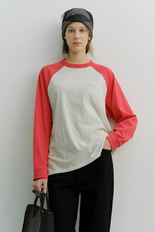 UNISEX RAGLAN T-SHIRT RED OATMEAL MELANGE