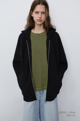 UNISEX HOODED KNIT CARDIGAN BLACK
