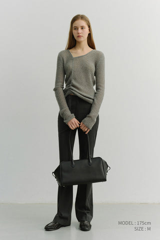 2-WAY SHIRRING KNIT TOP MELANGE GREY