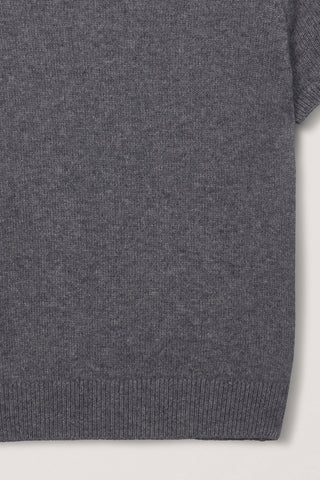 HALF SLEEVE KNIT TOP MELANGE GREY