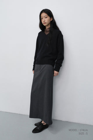 H-LINE LONG STRIPED SKIRT CHARCOAL GREY STRIPE