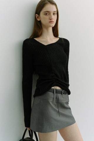 2-WAY SHIRRING KNIT TOP BLACK