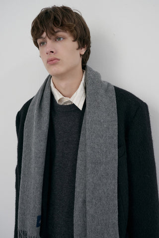 FRINGED CASHMERE MUFFLER MELANGE GREY