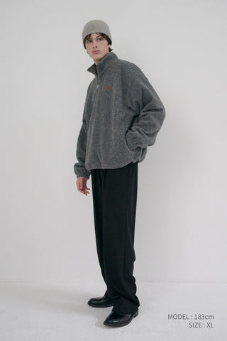 UNISEX HALF ZIP-UP FLEECE SWEATSHIRT MELANGE GREY