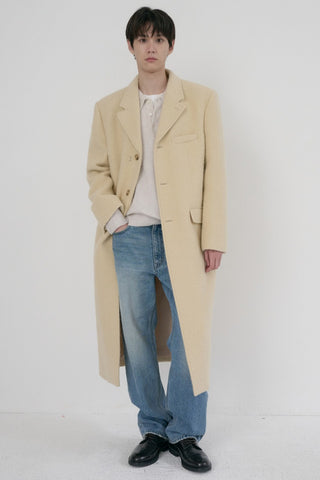 UNISEX 2-WAY 3 BUTTON BOUCLE WOOL COAT BUTTER CREAM