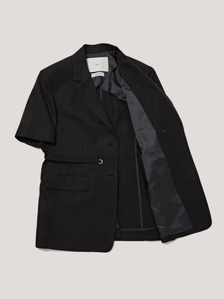 HALF SLEEVE BELTED LINEN JACKET BLACK