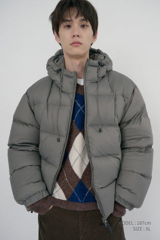 UNISEX HOODED VOLUME GOOSE DOWN JACKET GREYISH KHAKI
