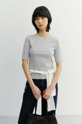 ESSENTIAL BOAT NECK T-SHIRT MELANGE GREY