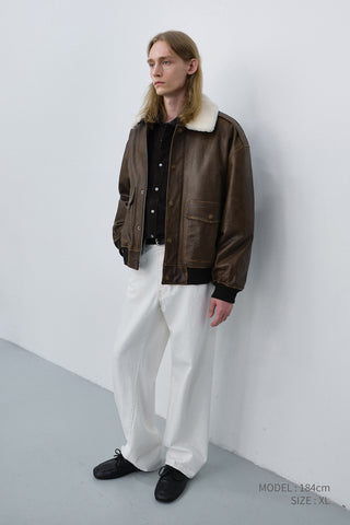 UNISEX DETACHABLE A-2 LEATHER BLOUSON BROWN