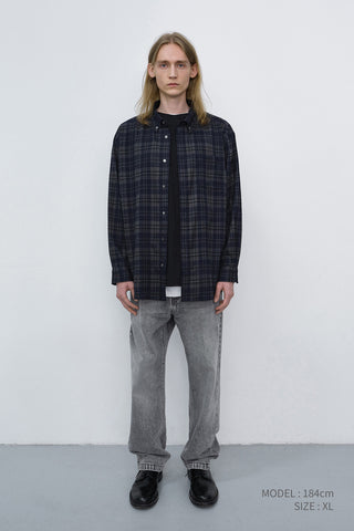 UNISEX CHECKED FLANNEL BD SHIRT DARK NAVY