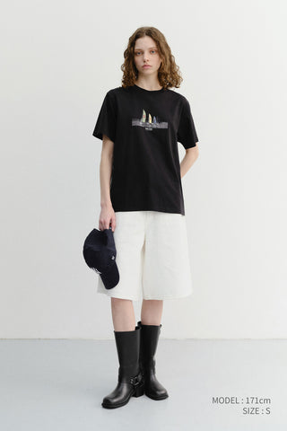 UNISEX APPLIQUE YACHT T-SHIRT BLACK