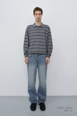 UNISEX COLLARED STRIPED SWEATER GREY