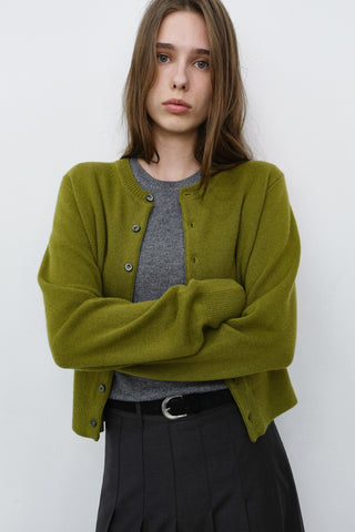 UNISEX CREWNECK KNIT CARDIGAN OLIVE GREEN